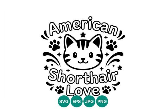 American Shorthair Cat Love Line Art