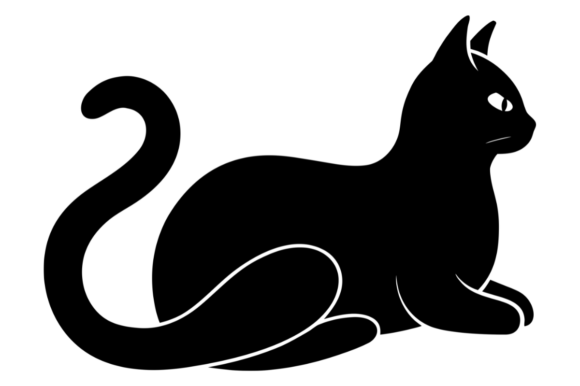 Black Cat with Curled Tail Lying Down