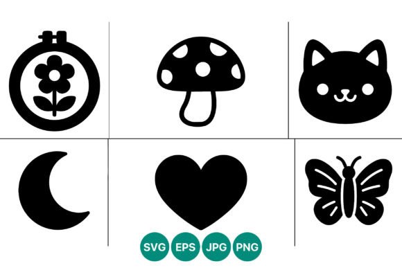 Black Silhouettes Flower Mushroom Cat