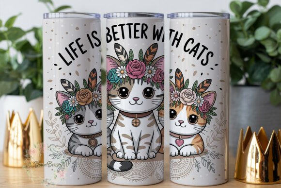Boho Floral Cat 20oz Tumbler Wrap