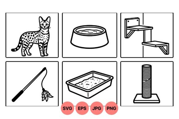 Cat Care Essentials Line Art