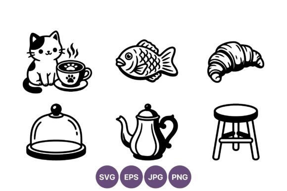 Cat Coffee Fish Croissant Teapot Stool