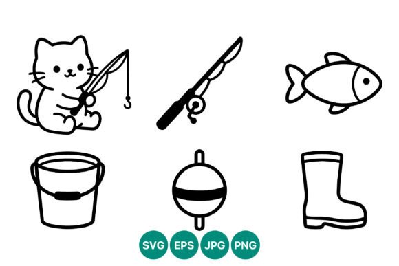 Cat Fishing Rod Vector Icons