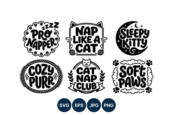 Cat Nap Sayings Vector Art with Paw
