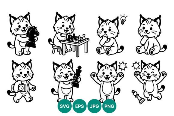 Cat Playing Chess Cartoon Vector Art