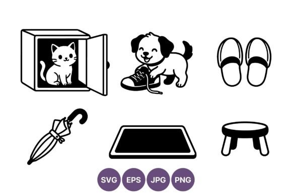 Cat Puppy Home Items Vector Art