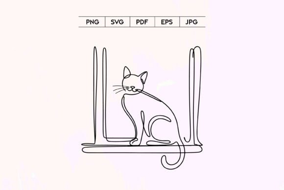 Cat Sitting on Chair Minimal Line Art