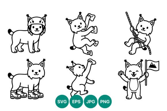 Cute Cat Climbing Vector Line Art
