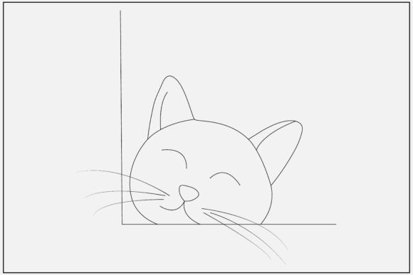 Cute Cat Corner Peek Line Art