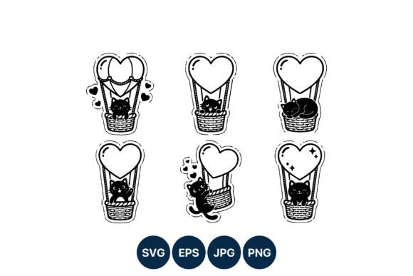 Cute Cat in Heart Balloon Vector