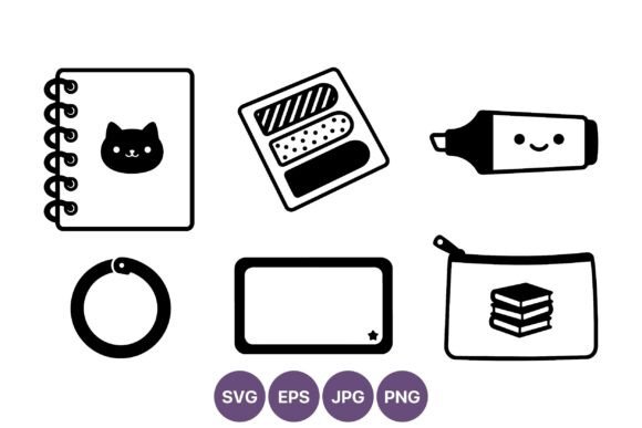 Cute Cat Notebook and Stationery Icons