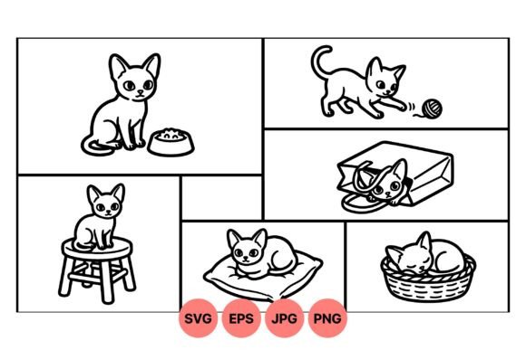 Cute Cat Play and Rest Clipart