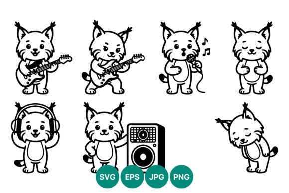 Cute Cat Playing Guitar Singing Vector