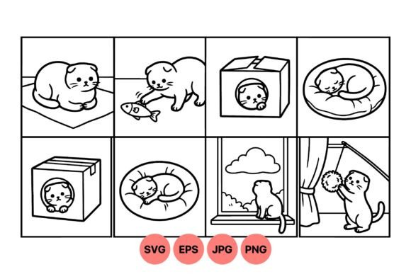 Cute Cat Playtime Illustration Set