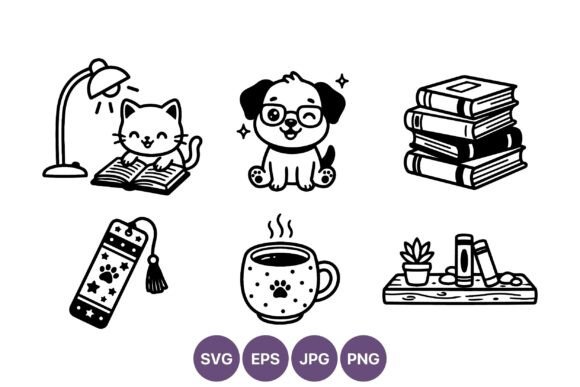Cute Cat Puppy Books Coffee Mug Vector