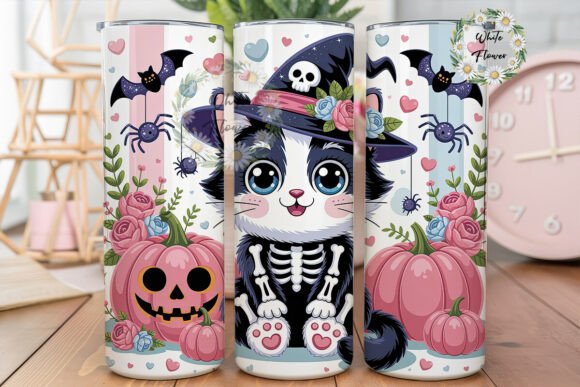 Cute Cat Skeleton Witch 20oz Tumbler