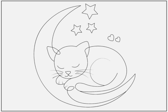 Cute Cat Stars and Moon Line Art