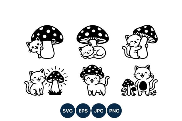 Cute Cat with Spotted Mushroom