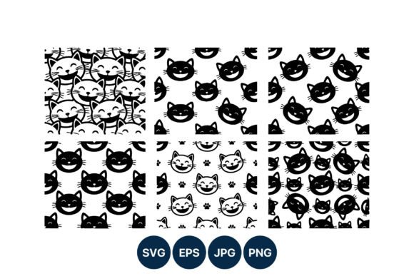 Cute Happy Cat Face Seamless Pattern