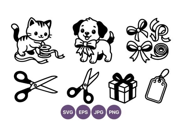 Cute Kitten and Puppy Ribbon Vector Art