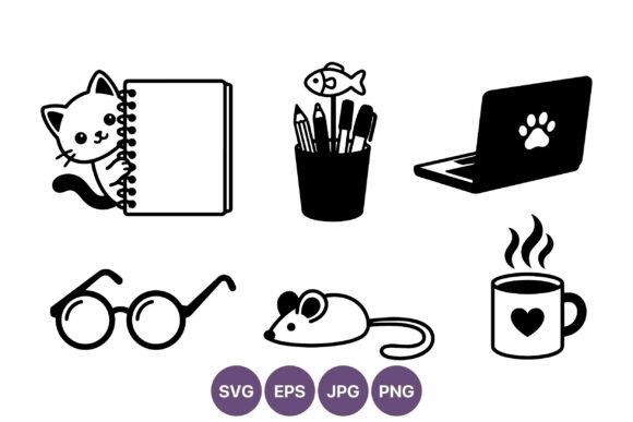 Cute Kitten Stationery Vector Icons