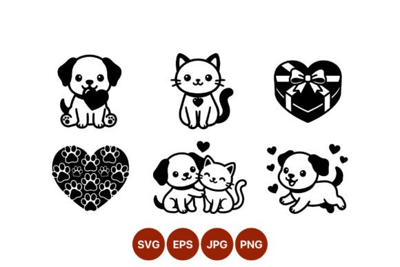 Cute Puppy Kitten Heart Vector