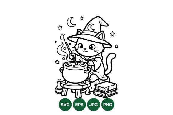 Cute Witch Cat Magic Clipart