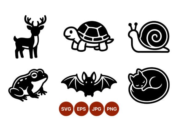 Deer Turtle Snail Frog Bat Cat Vector