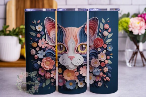 Floral Paper Cat 20oz Tumbler Wrap