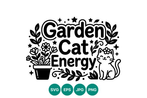 Garden Cat Energy Floral Vector