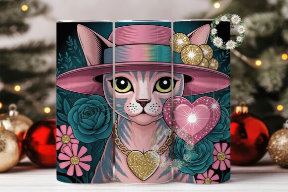 Glam Sphynx Cat Tumbler Wrap PNG