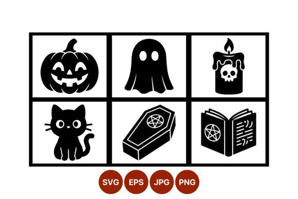 Halloween Icons: Pumpkin, Ghost, Cat & Coffin