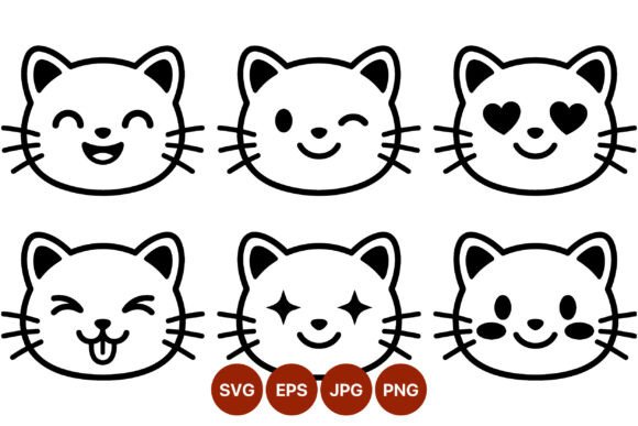 Kawaii Cat Face Emoji Vector Icons