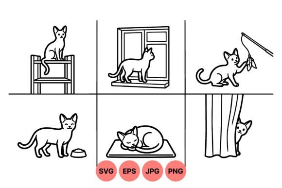 Playful Cat Outline Clipart