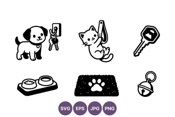Puppy Cat Keys Pet Accessories Vector