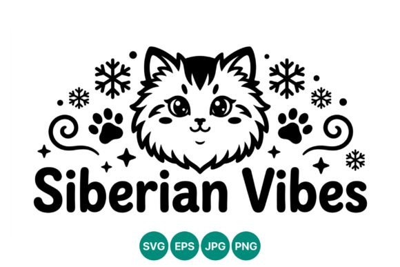 Siberian Cat Face with Snowflakes