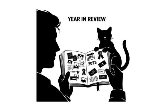 Silhouette of a Person and Cat Reading a