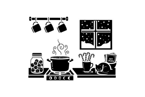 Silhouette of Kitchen with Cat by Snowy