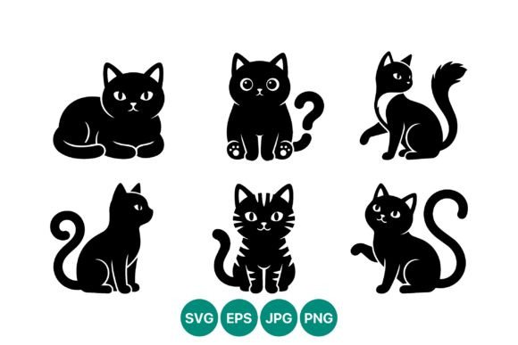 Six Black Cat Silhouettes