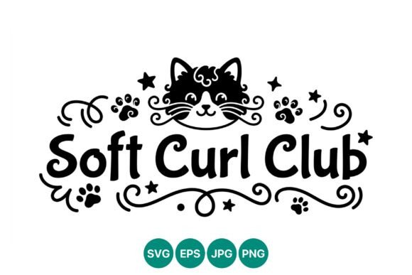 Soft Curl Club Cat Face Vector