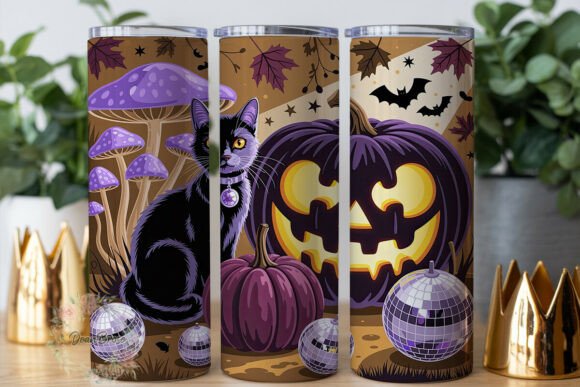 Spooky Cat Pumpkin Disco Tumbler