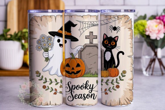 Spooky Season Ghost Cat Pumpkins Tumbler