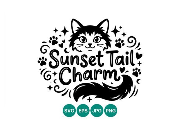 Sunset Tail Charm Cat Vector Art
