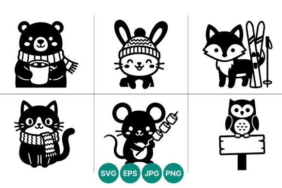 Winter Animals Bear Bunny Fox Cat Mouse
